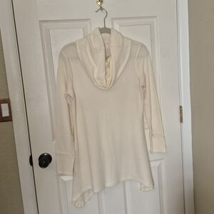 Reba Cream Waffle Knit Cowl Neck Top